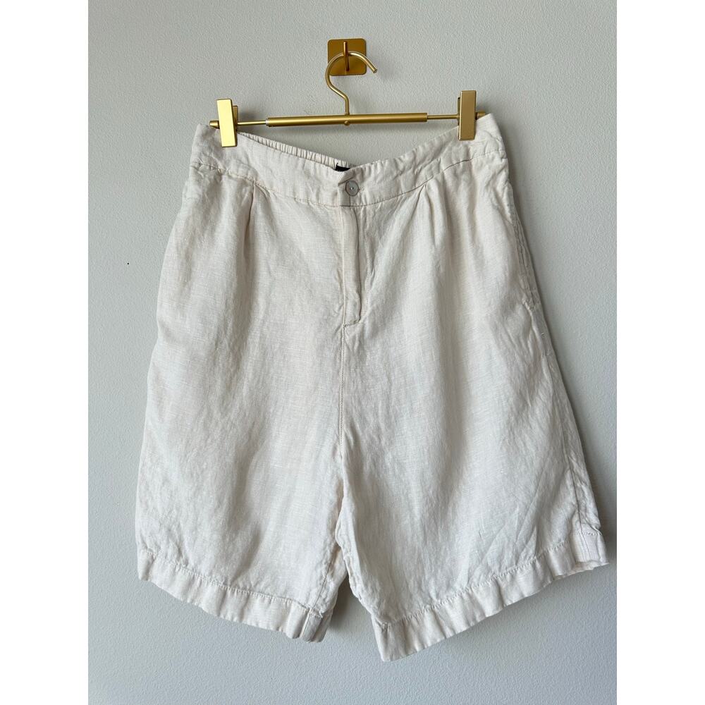 Tahari 100% Linen Pull On Bermuda Shorts Minimalist Coastal